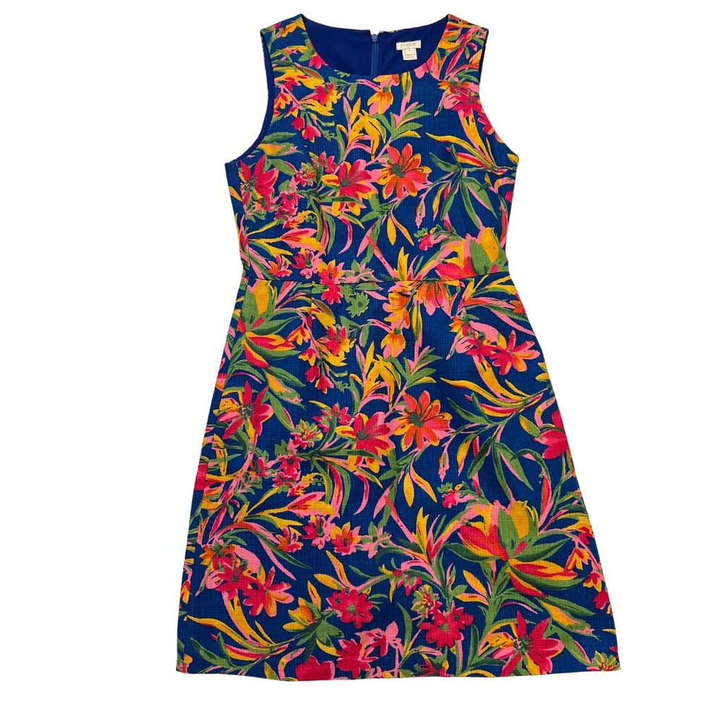 J Crew Women's Sleeveless Bright Tropical Floral Print Shift Dress Pockets Sz 6